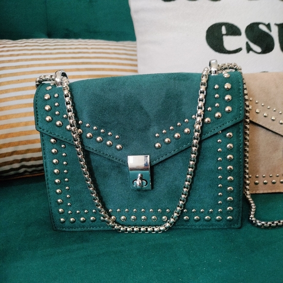 Teal Faux Suede Stud Sling Bag - Picture 4 of 16